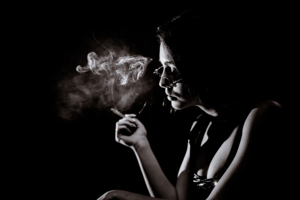 A woman is smoking